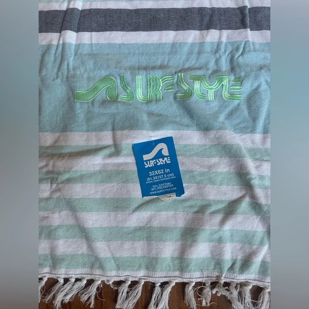 Striped Pastel Beach Towel - Mint, Gray & White by surf style new with tags